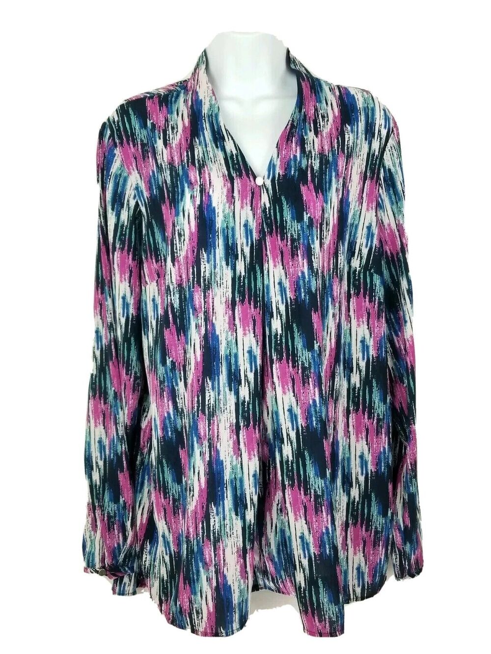 Attention Womens Shirt Size Large Sheer Long Sleeve Blouse V Neck Top